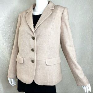 Talbots Herringbone Aberdeen Shetland Faux Fur Removable Collar Camel Blazer